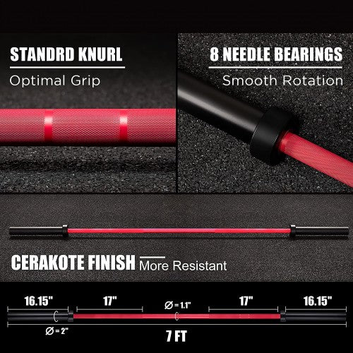 Olympic Bar, 7-Foot Solid 2 inch Barbell. 1500 LB Weight Capacity Lifting Bar for Weightlifting, Home, Gym - 1026795 Olympic Bar, 7-Foot Solid 2 inch Barbell. 1500 LB Weight Capacity Lifting Bar for Weightlifting, Home, Gym - 1026795